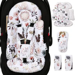 Infant Car Seat Insert, Enlarged Head Support for Baby Carseat, Reversible Newborn Insert with 3 Strap Covers, 2-in-1 Baby Car Seat Cushion for Stroller, Swing, Bouncer, Rocker - Yellow Cat