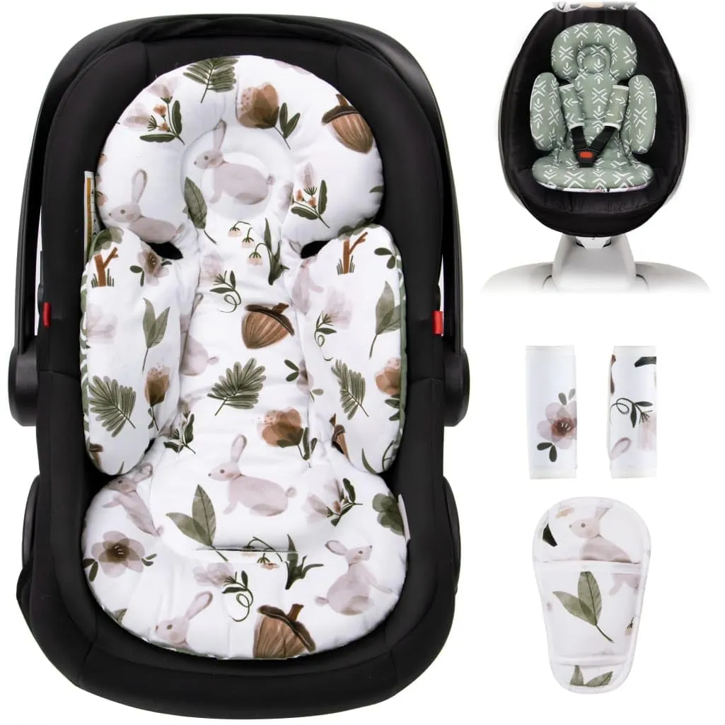 Infant Car Seat Insert, Head and Body Support, Reversible Newborn Insert Compatible with Baby Carseat, Stroller, Mamaroo Swing, Rocker, Bassinet, Bouncer. Baby Car Seat Cushion - Rabbit