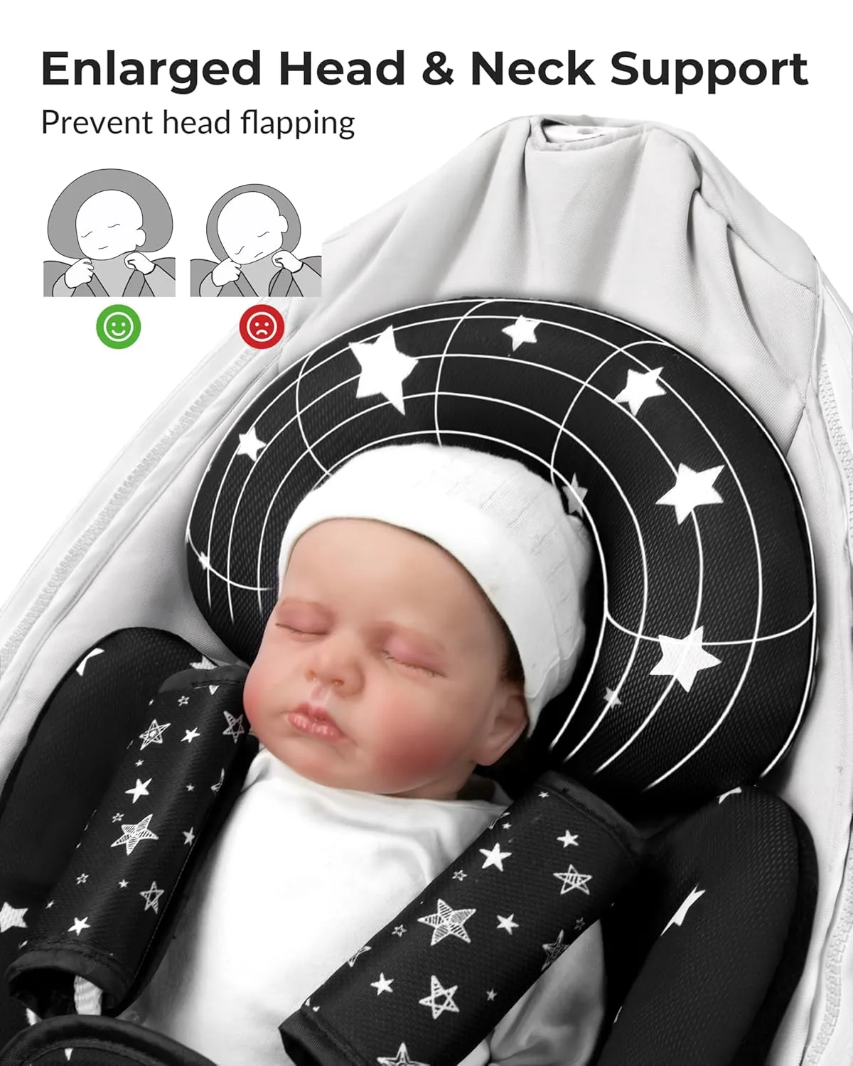 Infant Car Seat Insert, Head and Body Support, Reversible Newborn Insert Compatible with Baby Carseat, Stroller, Mamaroo Swing, Rocker, Bouncer. Baby Car Seat Cushion - Black