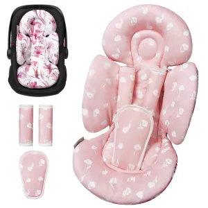 Infant Car Seat Insert, Head and Body Support, Reversible Newborn Insert Compatible with Baby Carseat, Stroller, Mamaroo Swing, Rocker, Bouncer. Baby Car Seat Cushion - Pink Floral