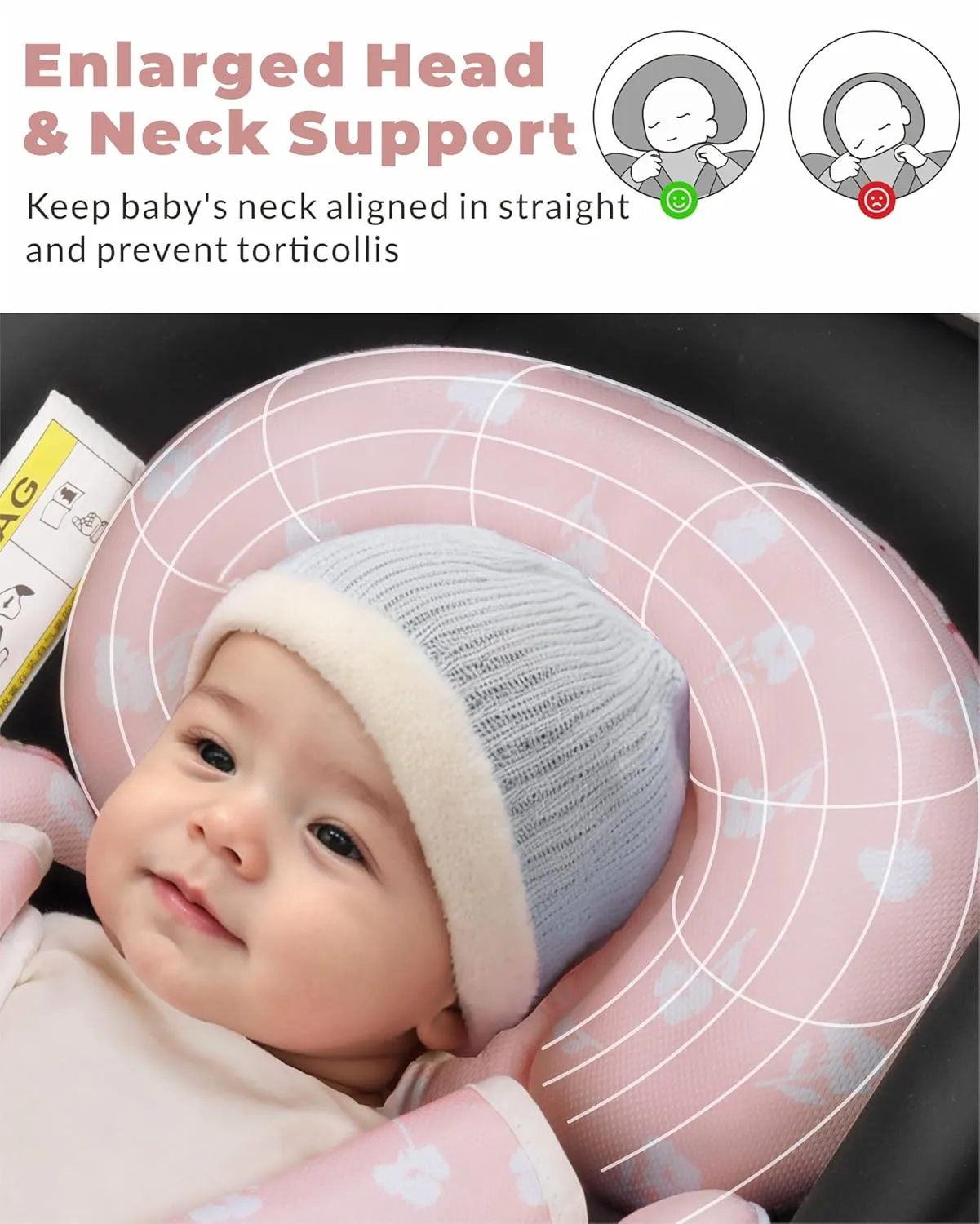 Infant Car Seat Insert, Head and Body Support, Reversible Newborn Insert Compatible with Baby Carseat, Stroller, Mamaroo Swing, Rocker, Bouncer. Baby Car Seat Cushion - Pink Floral