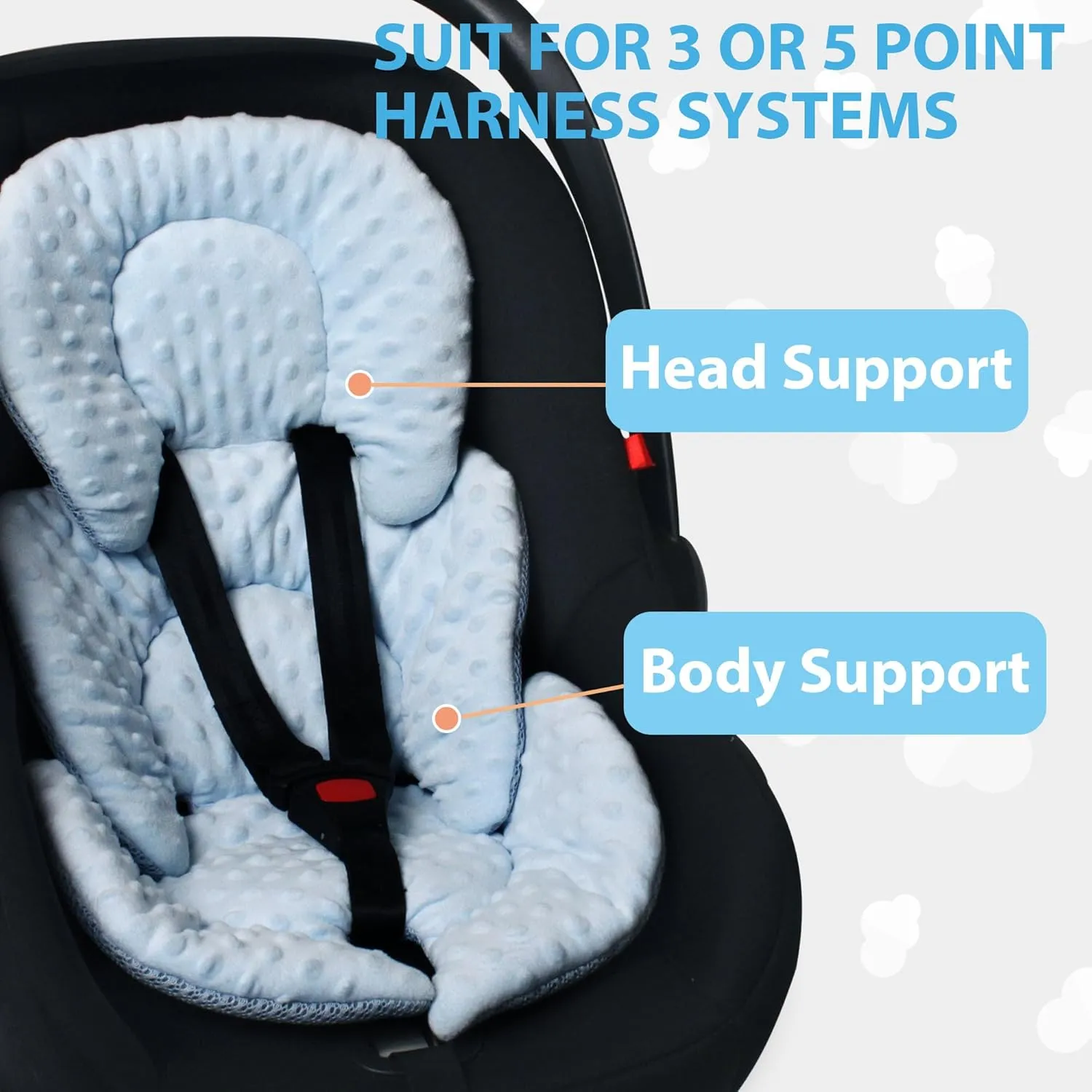 Infant Carseat Insert, 2-in-1 Reversible Baby Car Seat Cushion for Newborn Toddler Head & Body Support Car Seat Pad for Carseats, Strollers, Swings, Bouncers