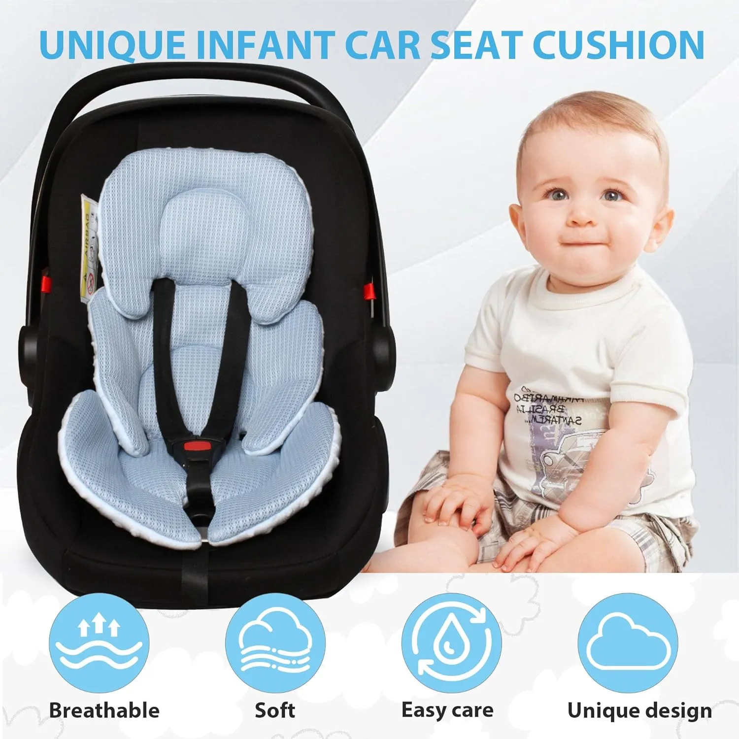 Infant Carseat Insert, 2-in-1 Reversible Baby Car Seat Cushion for Newborn Toddler Head & Body Support Car Seat Pad for Carseats, Strollers, Swings, Bouncers