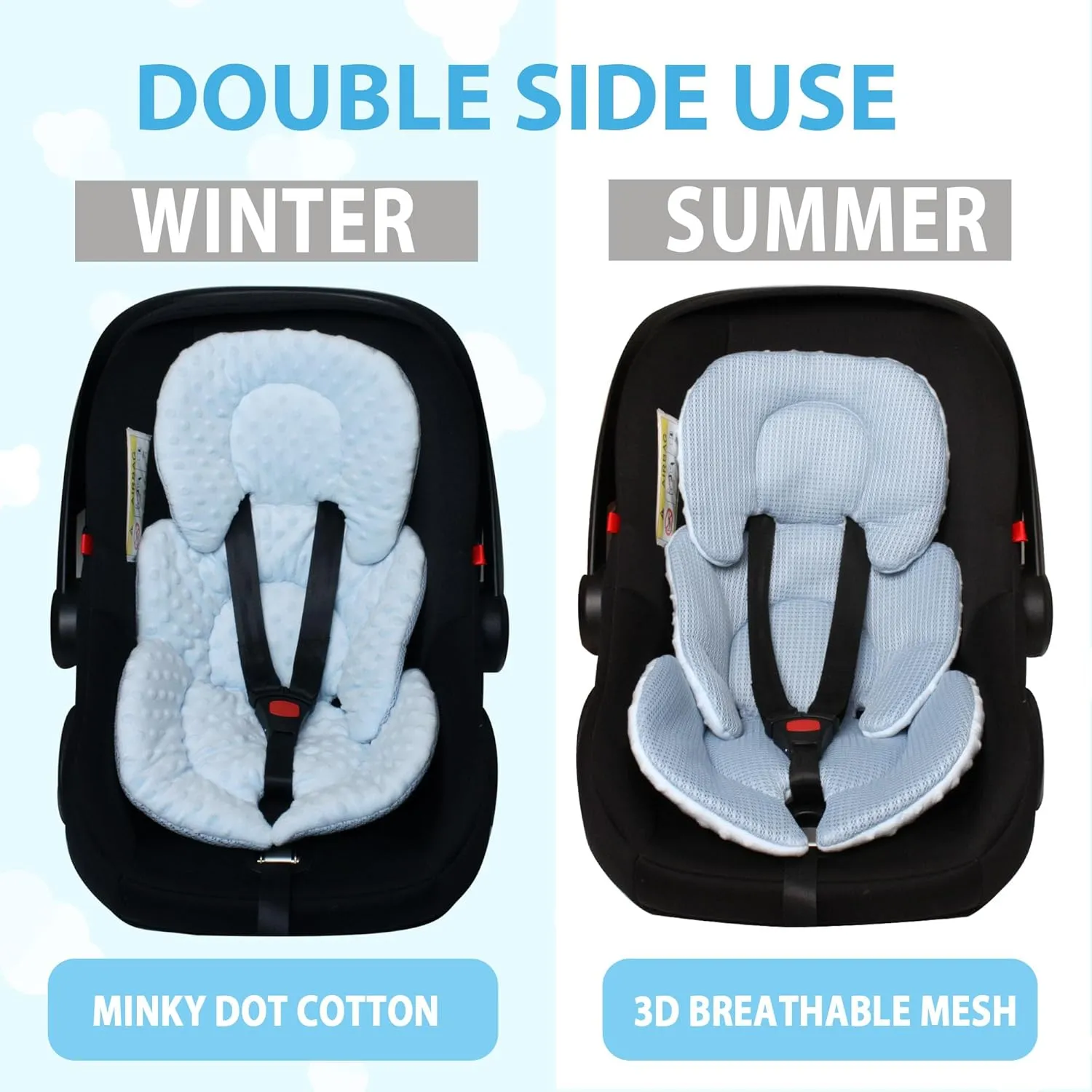 Infant Carseat Insert, 2-in-1 Reversible Baby Car Seat Cushion for Newborn Toddler Head & Body Support Car Seat Pad for Carseats, Strollers, Swings, Bouncers