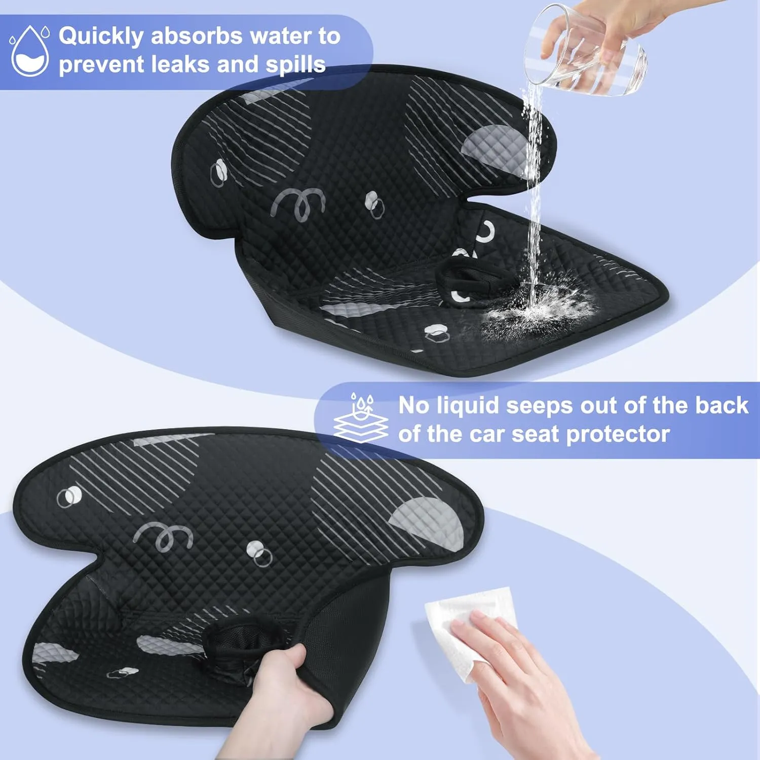 INFANZIA Dry Seat, Car Seat Protector Waterproof Carseat Liner Potty Training Toddlers, Baby and Infants, Piddle Pad for Carseats Strollers (Geometric Black, 2 Packs