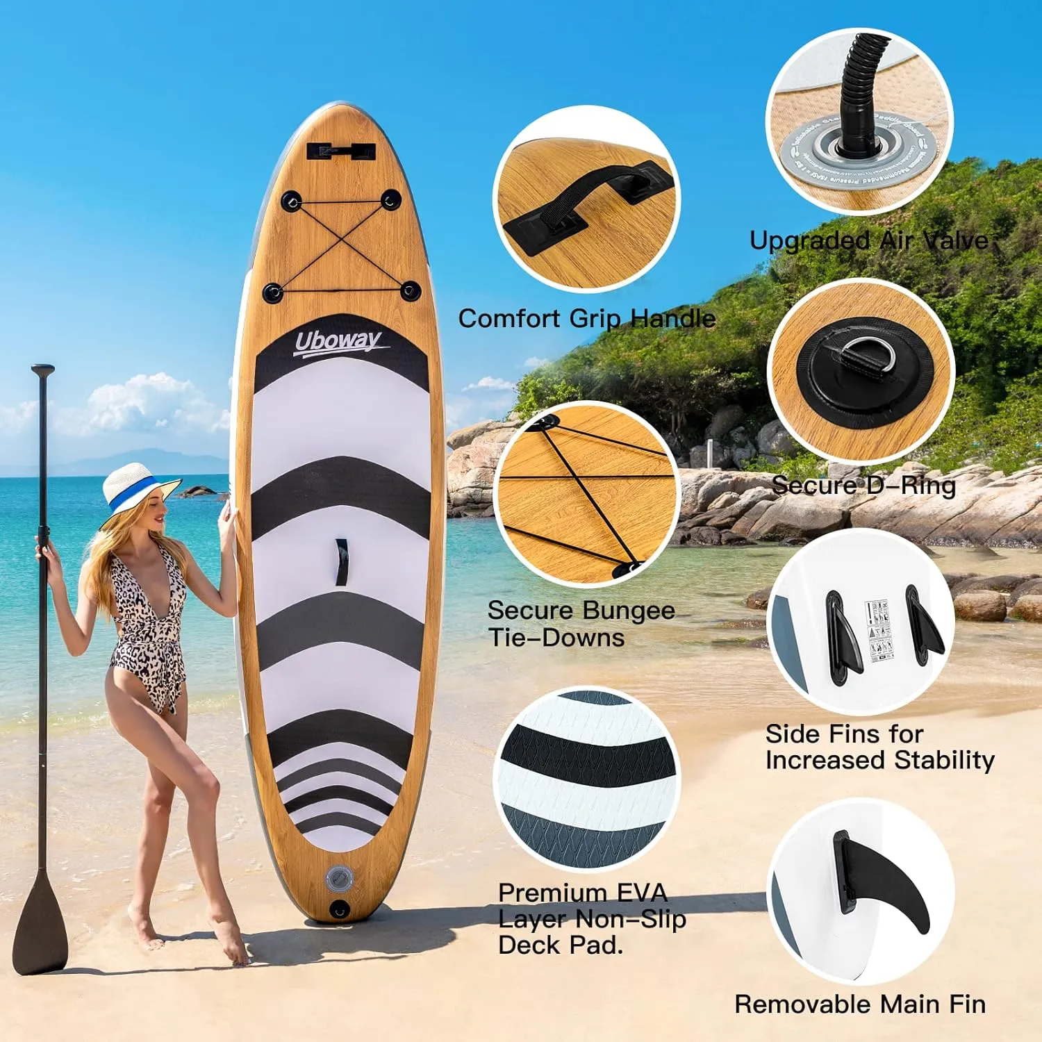 Inflatable Stand Up Paddle Board: Uboway Inflatable Kayak Paddle Board with Premium SUP Accessories, Non-Slip Comfort Deck with Backpack, Bonus Dry Bag & Hand Pump, Sup Board for Yoga Fishing Surf