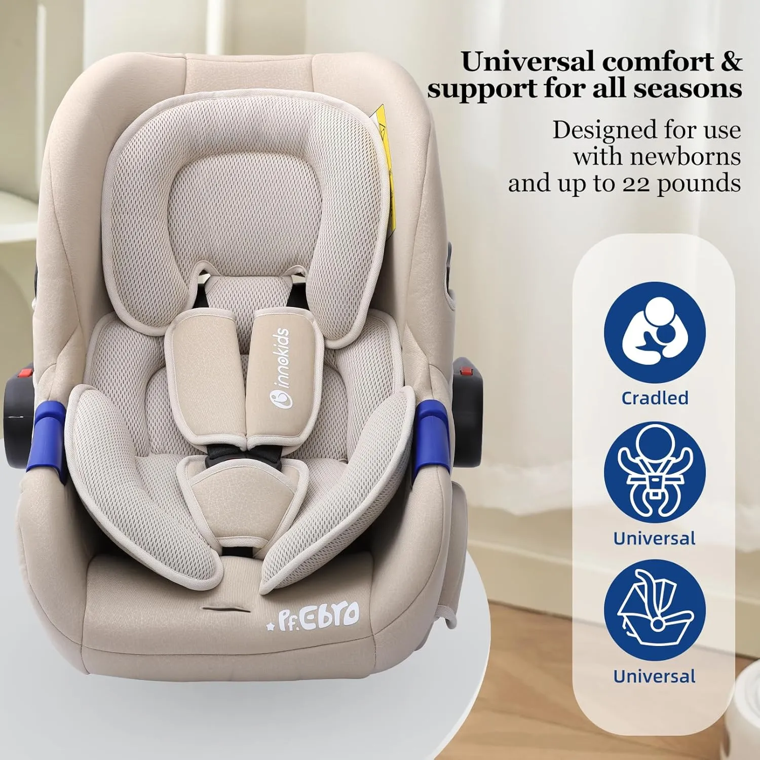 Innokids Head and Body Support Pillow Infant Car Seat Insert for Newborn to Toddler Stroller Cushion (Beige)