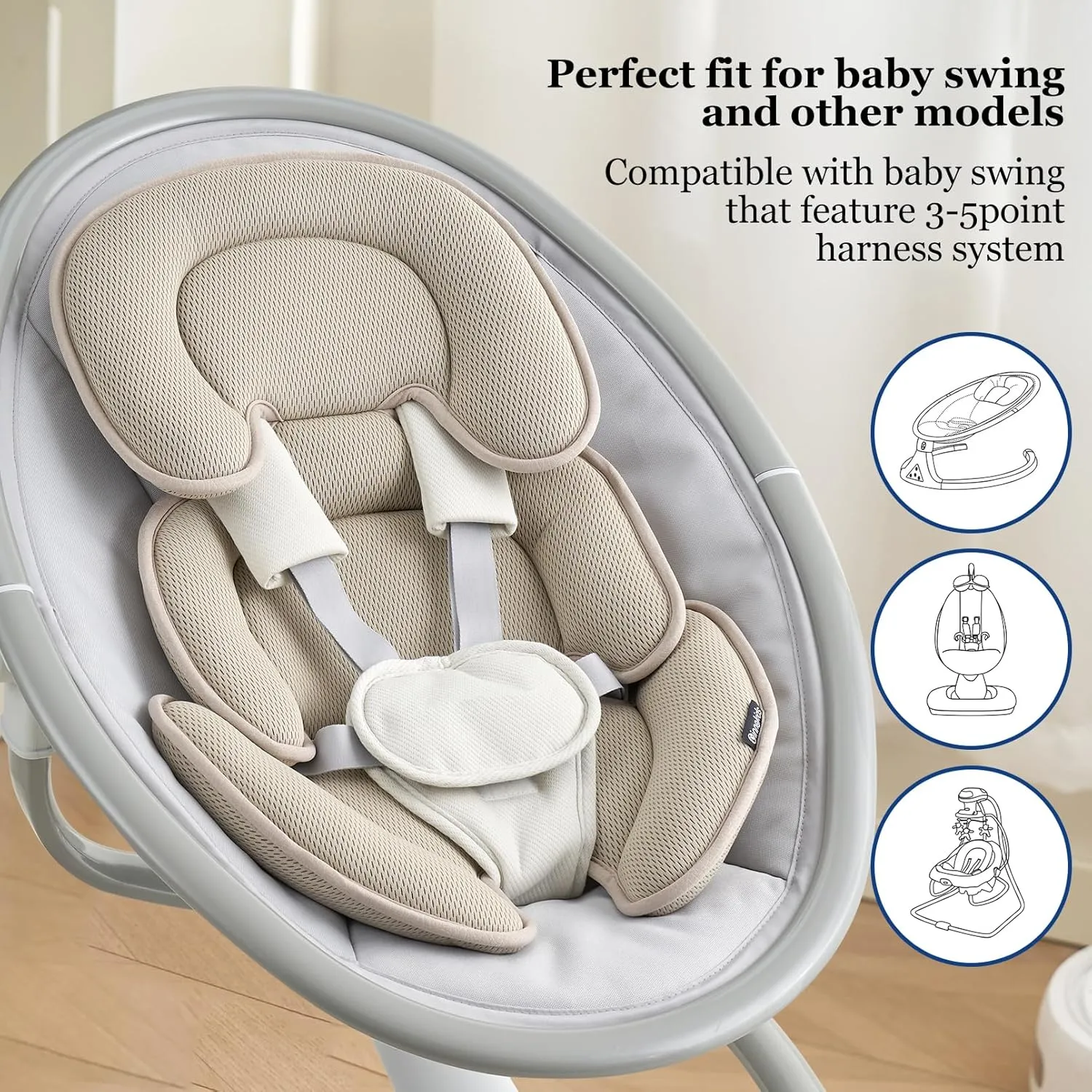 Innokids Head and Body Support Pillow Infant Car Seat Insert for Newborn to Toddler Stroller Cushion (Beige)