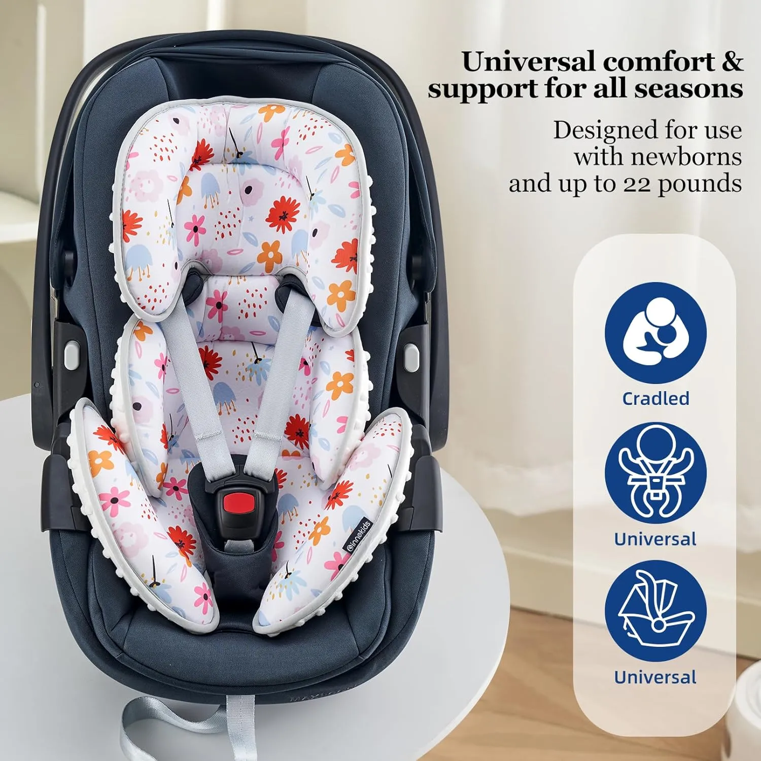 Innokids Head and Body Support Pillow Infant Car Seat Insert for Newborn to Toddler Stroller Cushion (Floral)
