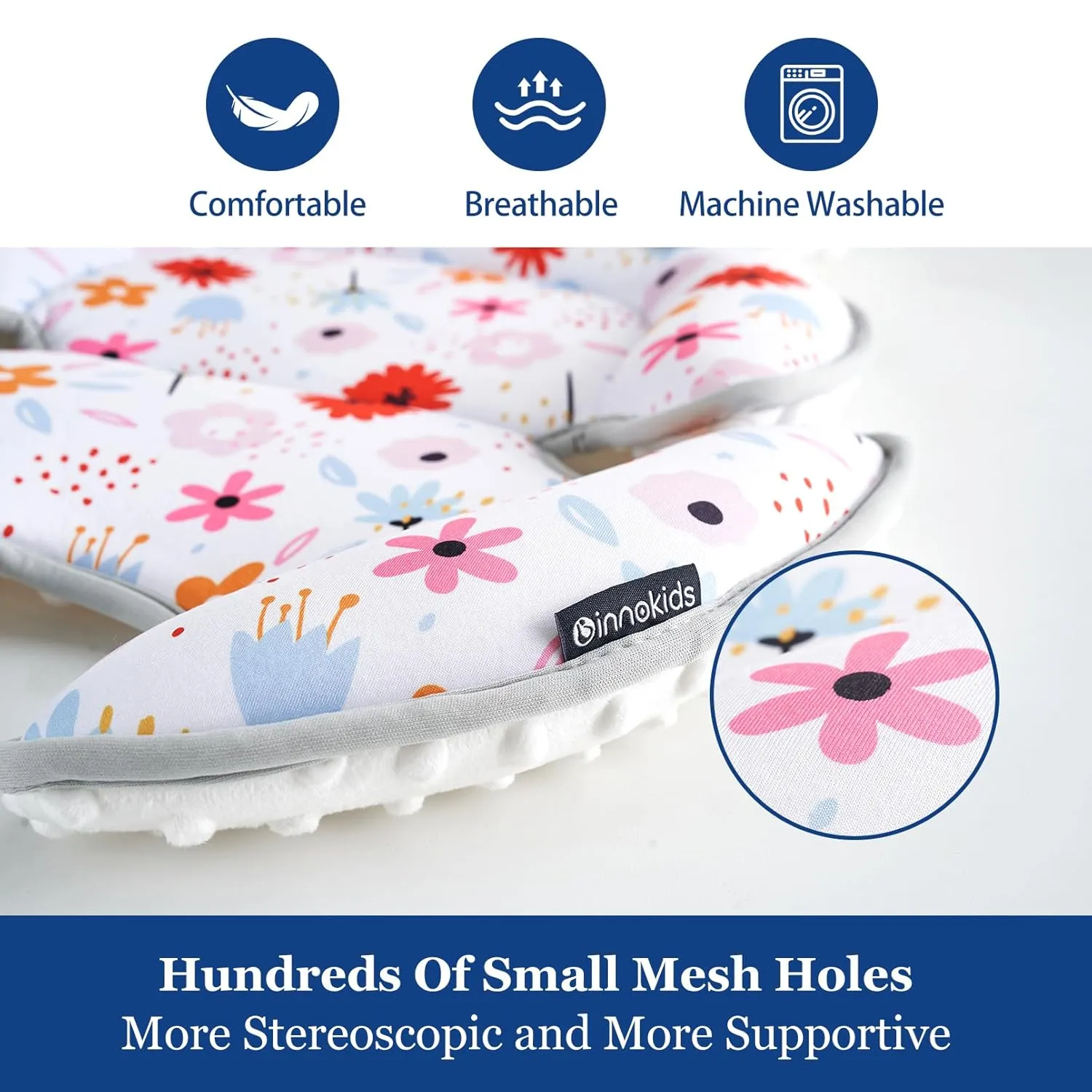 Innokids Head and Body Support Pillow Infant Car Seat Insert for Newborn to Toddler Stroller Cushion (Floral)