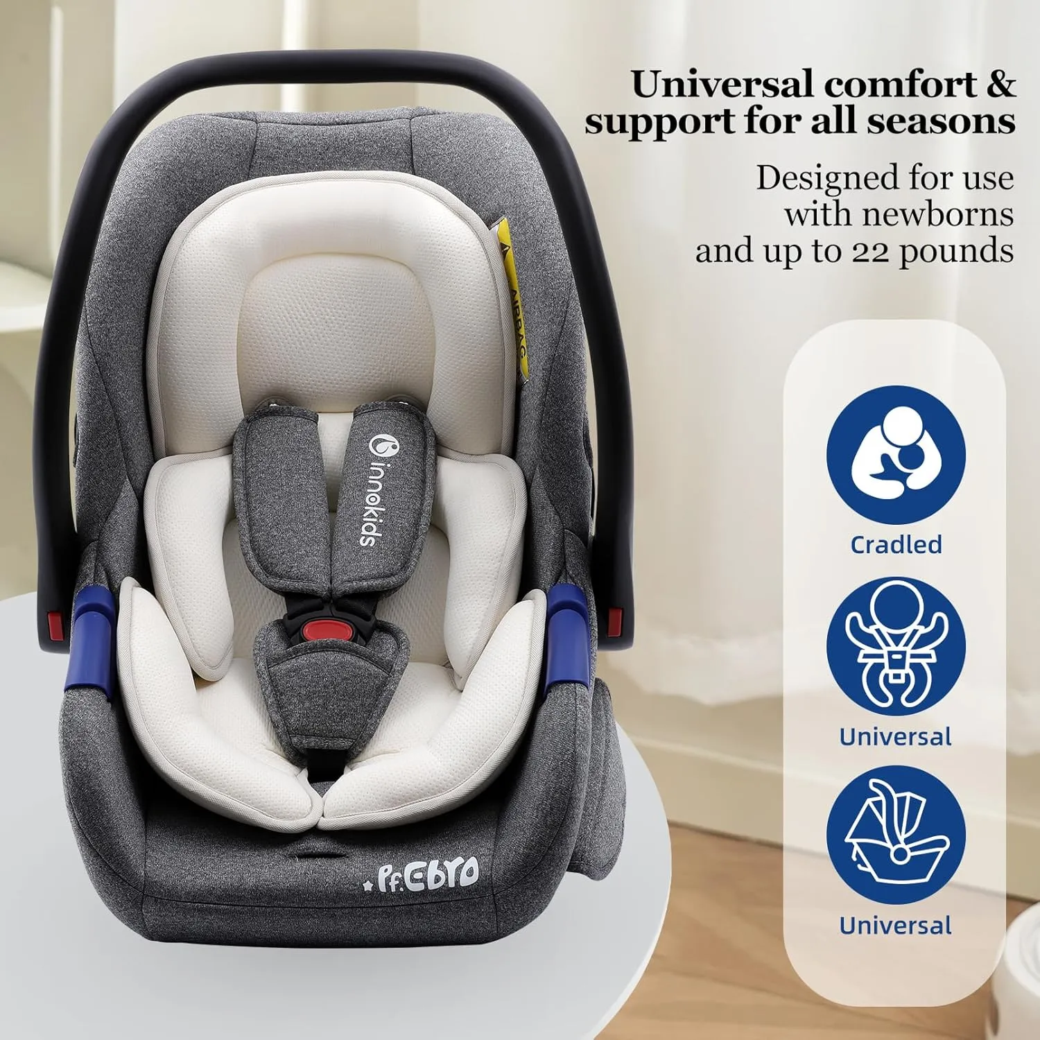 Innokids Head and Body Support Pillow Infant Car Seat Insert for Newborn to Toddler Stroller Cushion for Baby Shower Gifts (White)
