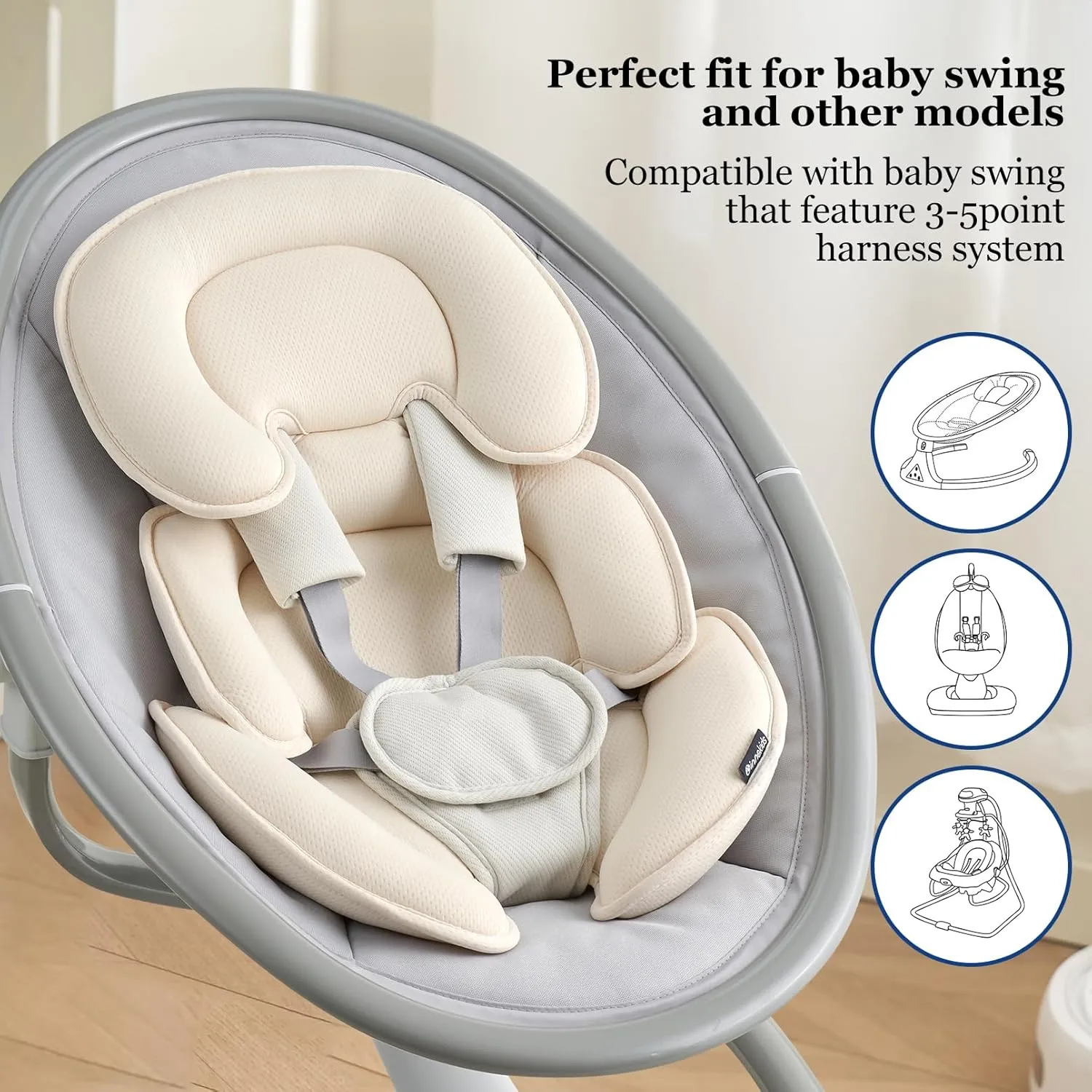 Innokids Head and Body Support Pillow Infant Car Seat Insert for Newborn to Toddler Stroller Cushion for Baby Shower Gifts (White)
