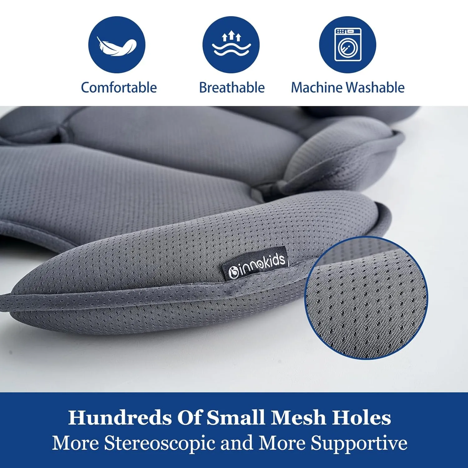 Innokids Head and Body Support Pillow Infant Car Seat Insert for Newborn to Toddler Stroller Cushion (Grey)