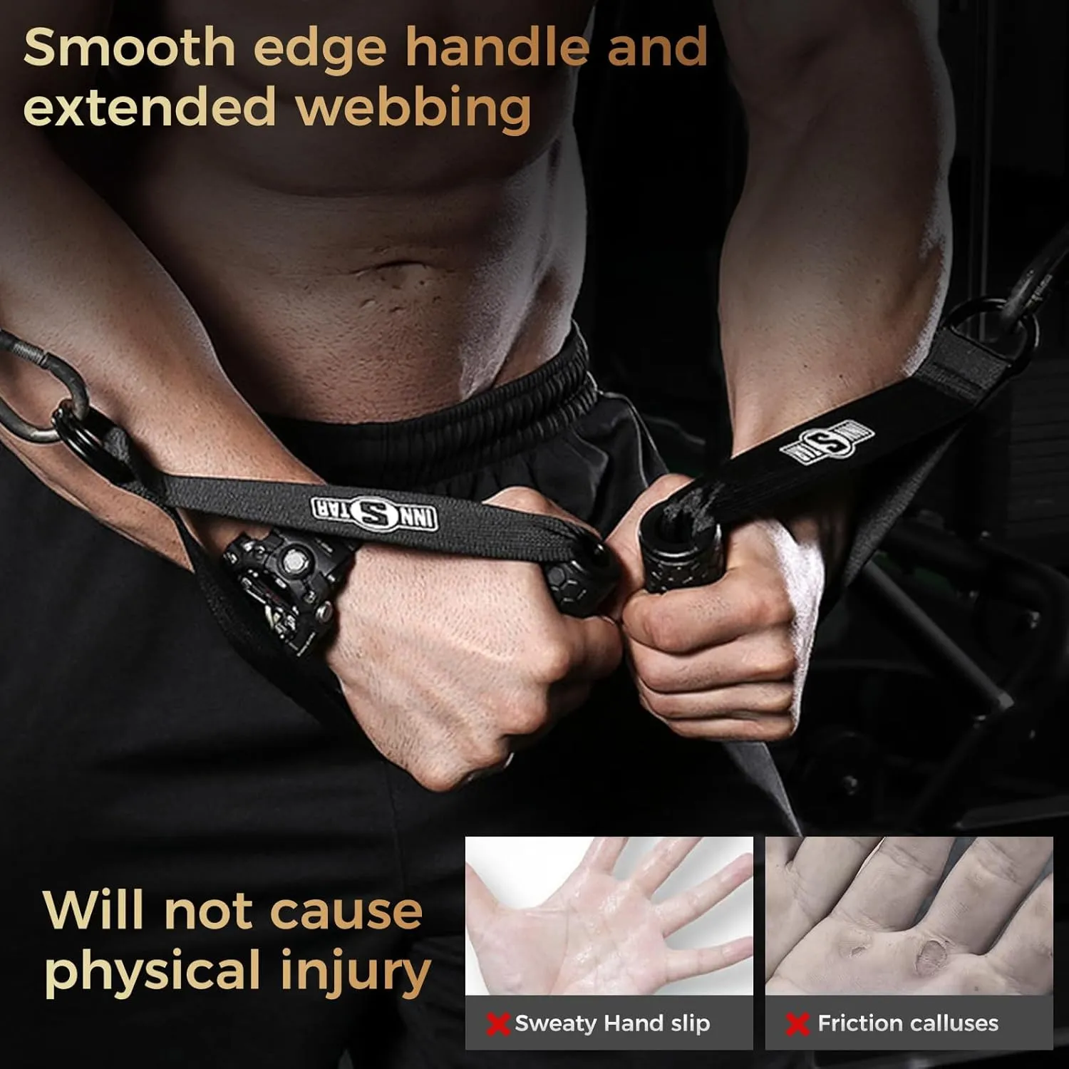 INNSTAR Upgraded Heavy Duty Exercise Handles, Cable Machine Attachments Resistance Bands With Solid ABS Core Grips, Fitness Strap Stirrup Handle Cable Attachment