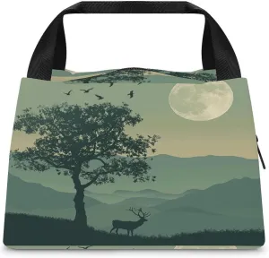 Insulated Bag Handbag,Deer Under Oak Tree Print Portable Thermal Bag,wear-resistant Insulation Bag,outdoor Insulation Bag