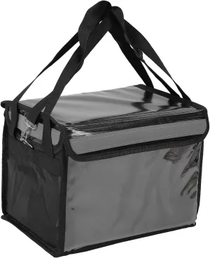 Insulated Bag with Bottom Plate Inner Frame Shoulder Strap Fastener Reflective Strip Oxford Cloth Reusable for Food Delivery (22L)