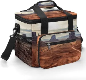Insulated Camping Cooler Bag, Monument Valley Print Ice Pack with Leakproof Lining 22.5L Capacity Portable Thermal Bag for Camping,Picnic