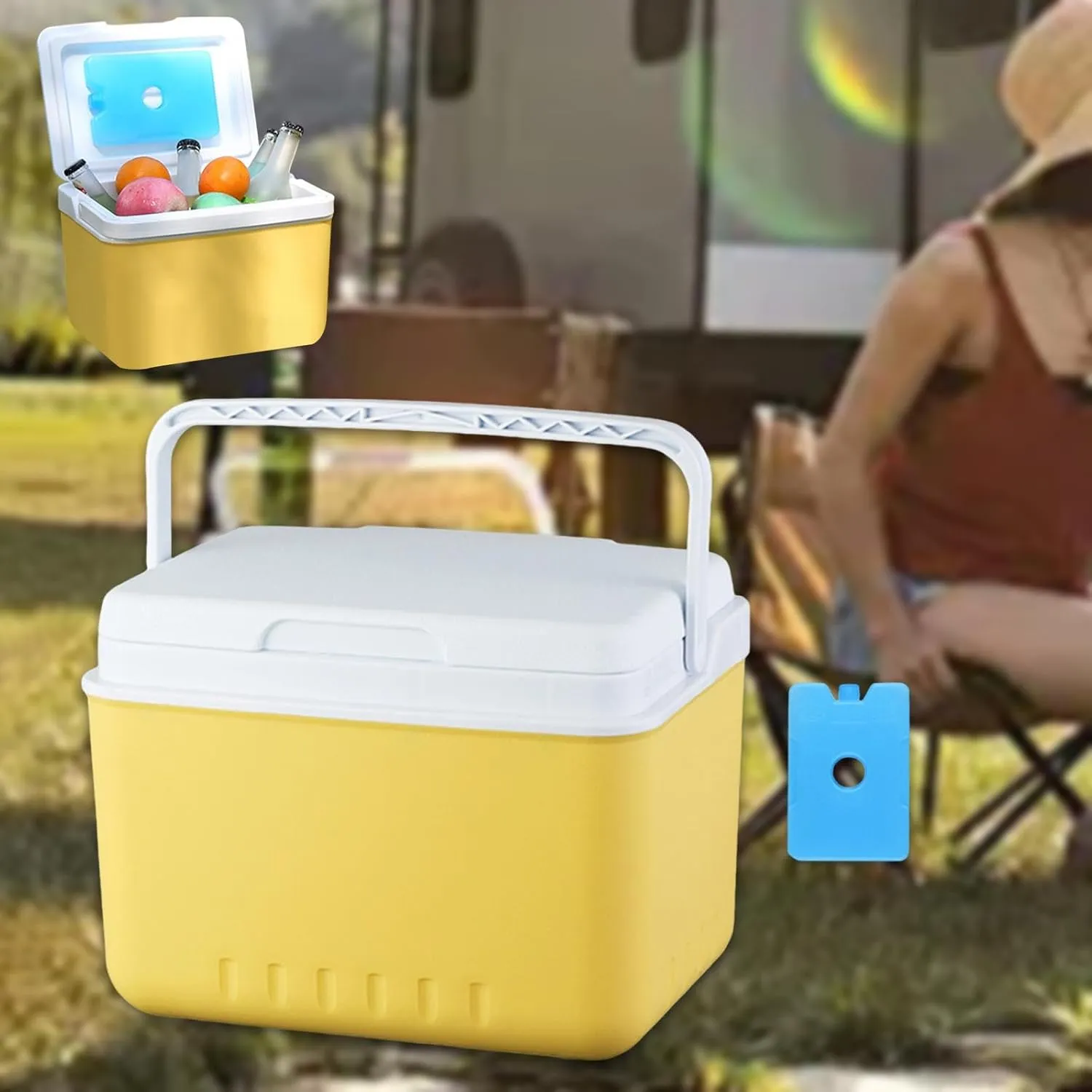 Insulated Cooler Camping Storage Case with Handle Drink Bucket Ice Chest Box Organizer for Groceries Travel Picnic Tailgating
