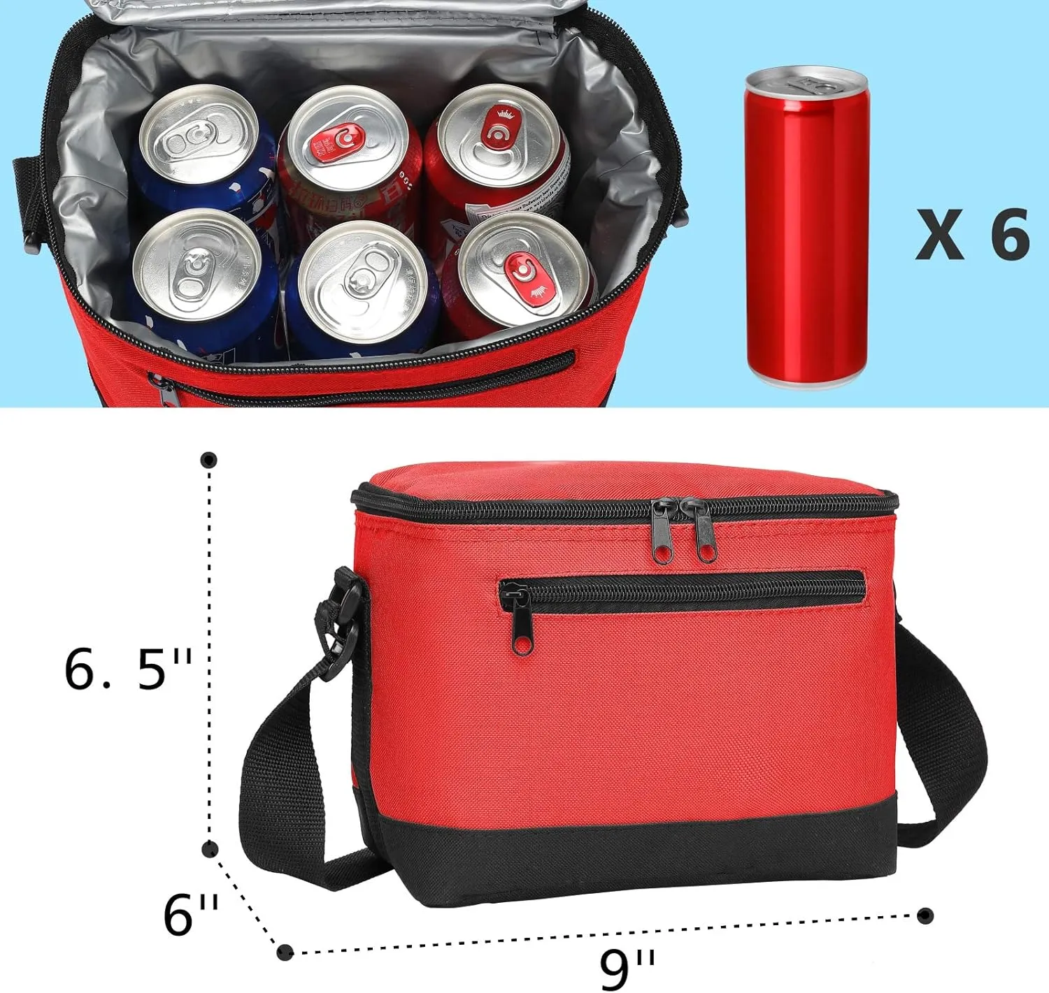 Insulated lunch Bag, 6 Cans Small Insulated Cooler Box Tote Container Lunch Bag Pack With Adjustable Strap For Women Men