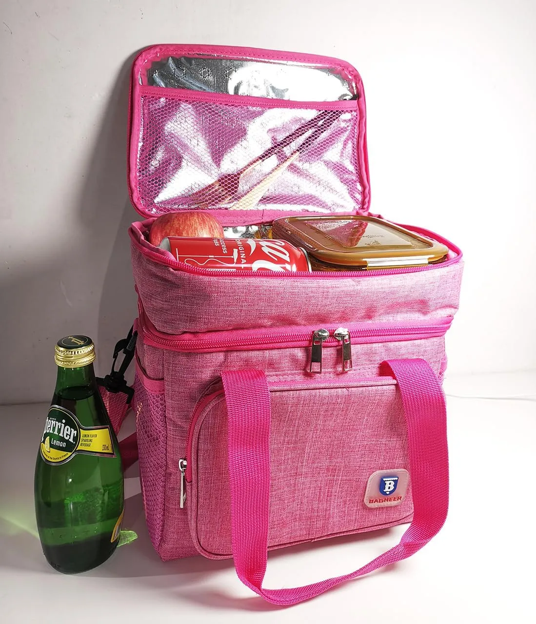 Insulated Lunch Bag Portable Double Deck Picnic Cooler Bag Mother's Day Gifts Durable Waterproof Office Outdoor Camping Lady's Food & Drink Thermal Storage Box For Adult Women, 14L (Rose Pink)