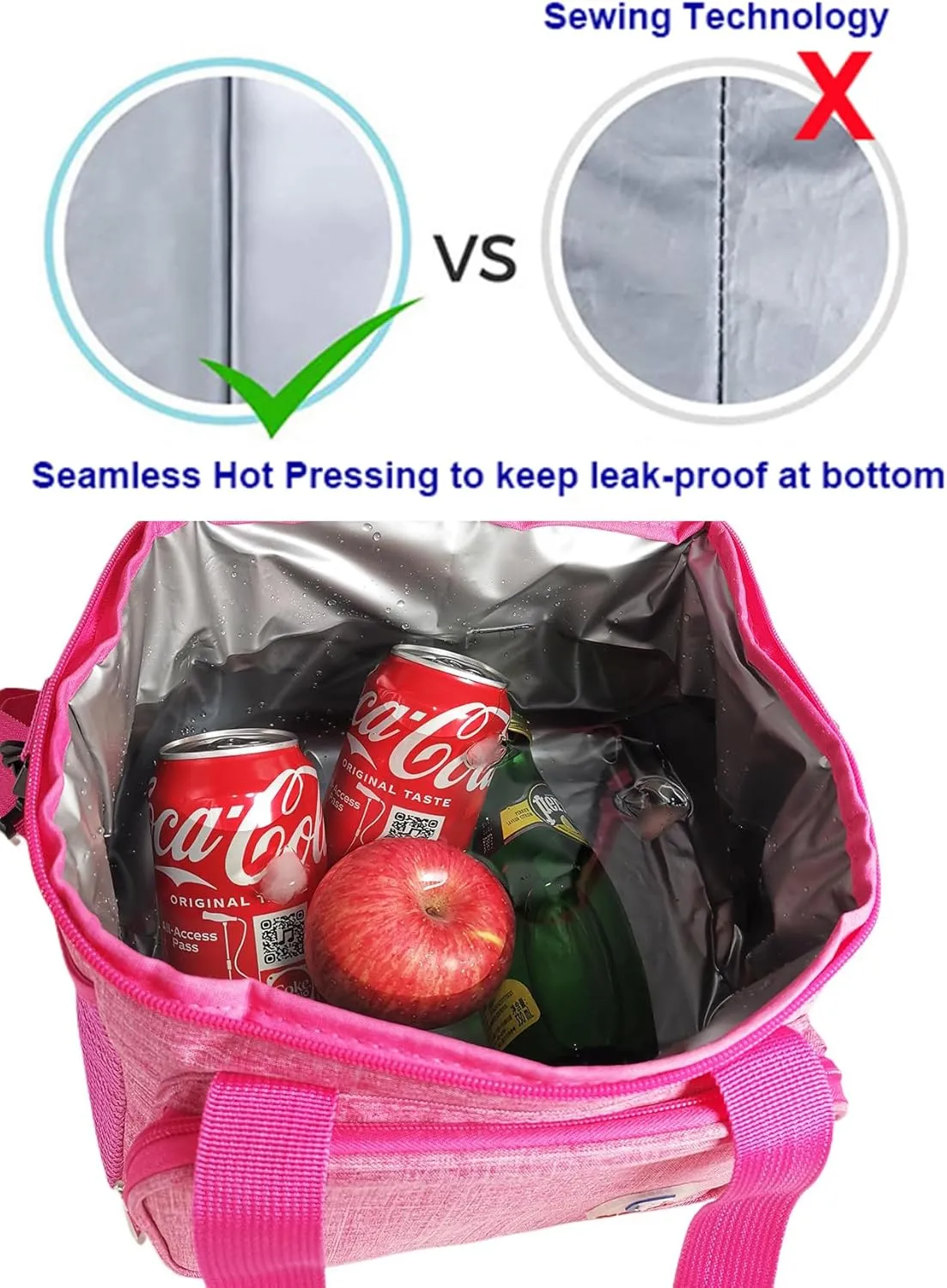 Insulated Lunch Bag Portable Double Deck Picnic Cooler Bag Mother's Day Gifts Durable Waterproof Office Outdoor Camping Lady's Food & Drink Thermal Storage Box For Adult Women, 14L (Rose Pink)