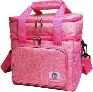 Insulated Lunch Bag Portable Double Deck Picnic Cooler Bag Mother's Day Gifts Durable Waterproof Office Outdoor Camping Lady's Food & Drink Thermal Storage Box For Adult Women, 14L (Rose Pink)