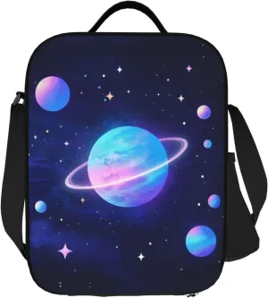 Insulated Lunch Bag with Shoulder Strap, Reusable Lunch Box with Handle, Leakproof Thermal Meal Cooler Travel Tote Shoulder Bag Handbags for Office Work Picnic, Universe Starry Sky Planets