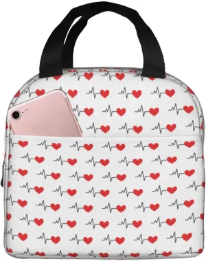 Insulated Lunch Bags for Men Women Work - Heartbeat Symbol Soft Cooler Bag Insulated for Travel, Water Proof Small Adult Lunch Box for Men Women, Lunch Tote Bag for Women Men