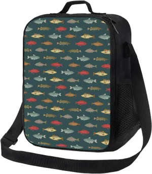 Insulated Lunch Bags for Women Men Work - River Freshwater Fish Adult Lunch Box for Women Men, Soft Cooler Bag Insulated, Small Lunch Tote Bags with Adjustable Shoulder Strap