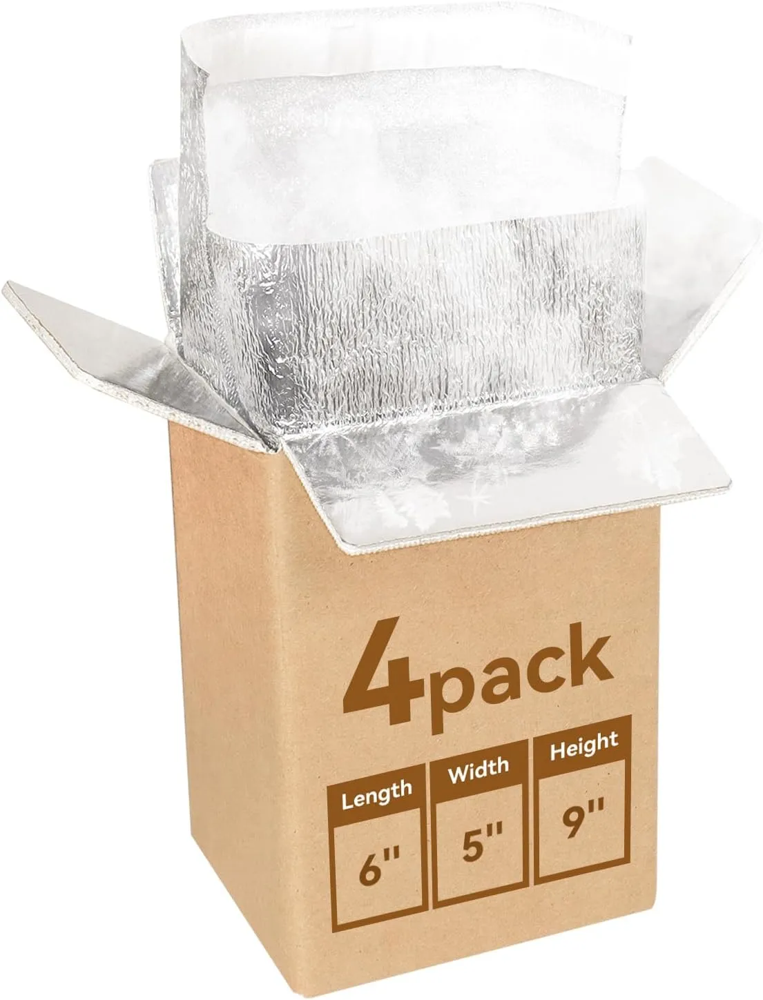 Insulated Shipping Box with Aluminum Foil Liner, Set of 4, Cold Shipping Boxes with Aluminum Foil Insulated Bag, 6x5x9" Insulated Boxes for Cold Shipping, Frozen Food