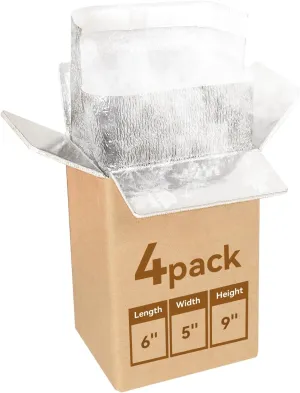 Insulated Shipping Box with Aluminum Foil Liner, Set of 4, Cold Shipping Boxes with Aluminum Foil Insulated Bag, 6x5x9" Insulated Boxes for Cold Shipping, Frozen Food