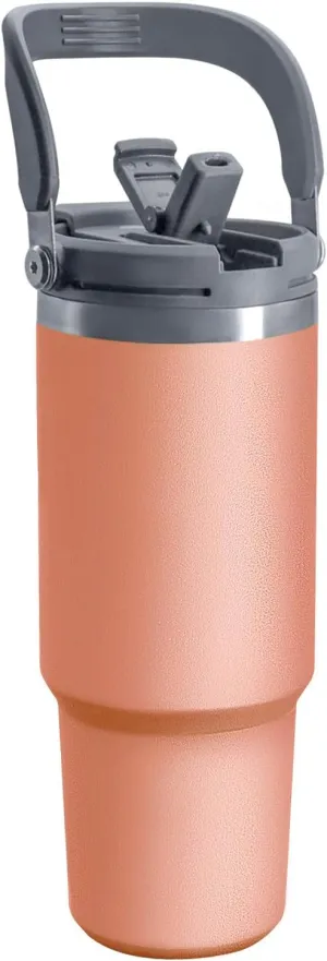 Insulated Tumbler 2-in-1 Lid and Straw, 40 oz Tumbler with Handle, Vacuum Double Walled Stainless Steel Leak Proof Water Bottle Large Travel Cup Coffee Mug, Keep Cold and Hot, Orange