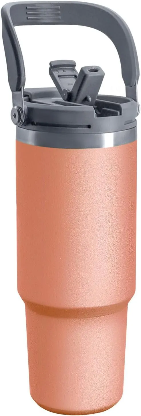 Insulated Tumbler 2-in-1 Lid and Straw, 40 oz Tumbler with Handle, Vacuum Double Walled Stainless Steel Leak Proof Water Bottle Large Travel Cup Coffee Mug, Keep Cold and Hot, Orange