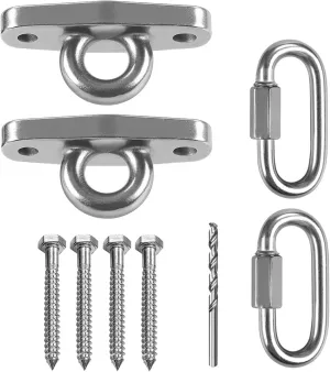 IOH 2 Pcs Heavy Duty Swing Hangers with 4 Screws SUS 304 Antirust, Playground Porch Yoga Seat Trapeze, Hammock Chair, Hanging Kit, Indoor Outdoor, 2000lb Capacity | 2 Quick Link Oval Carabiner |