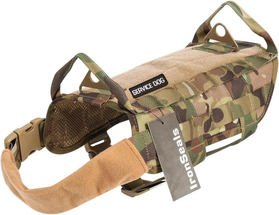 IronSeals Tactical Service Dog Vest Molle Training Dog Vest Harness with Mesh Padding and Two Handles