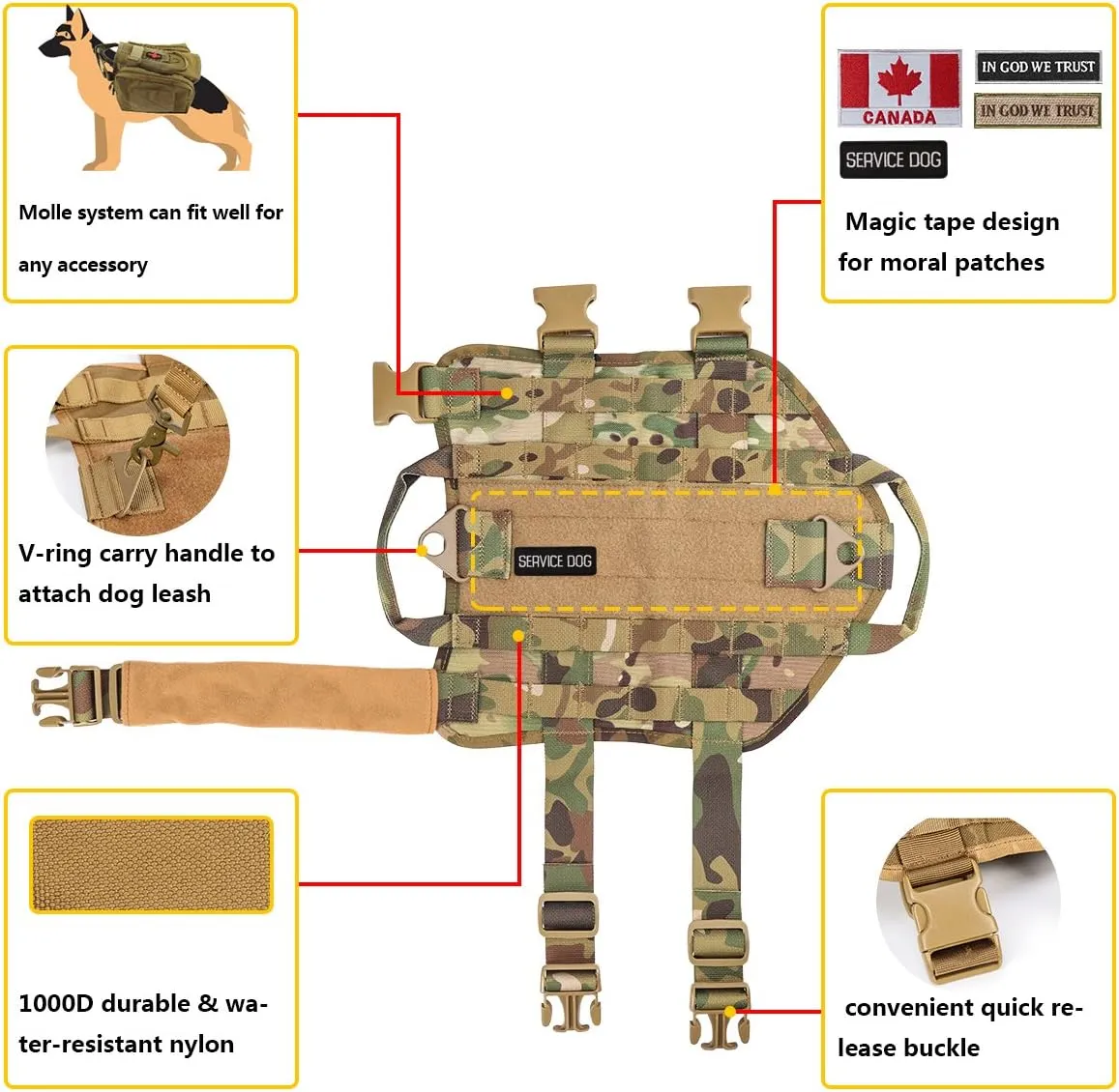 IronSeals Tactical Service Dog Vest Molle Training Dog Vest Harness with Mesh Padding and Two Handles