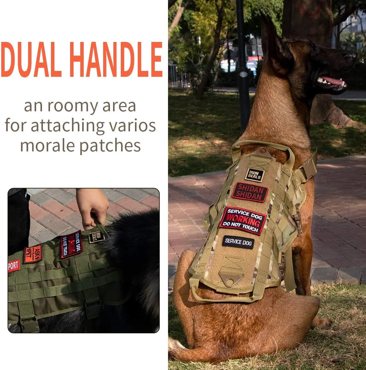 IronSeals Tactical Service Dog Vest Molle Training Dog Vest Harness with Mesh Padding and Two Handles
