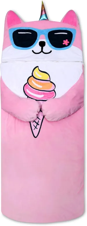 iscream 73" x 25" Faux Sherpa-Lined Furry Plush Fleece Zippered Sleeping Bag - Rainbow Friends Collection