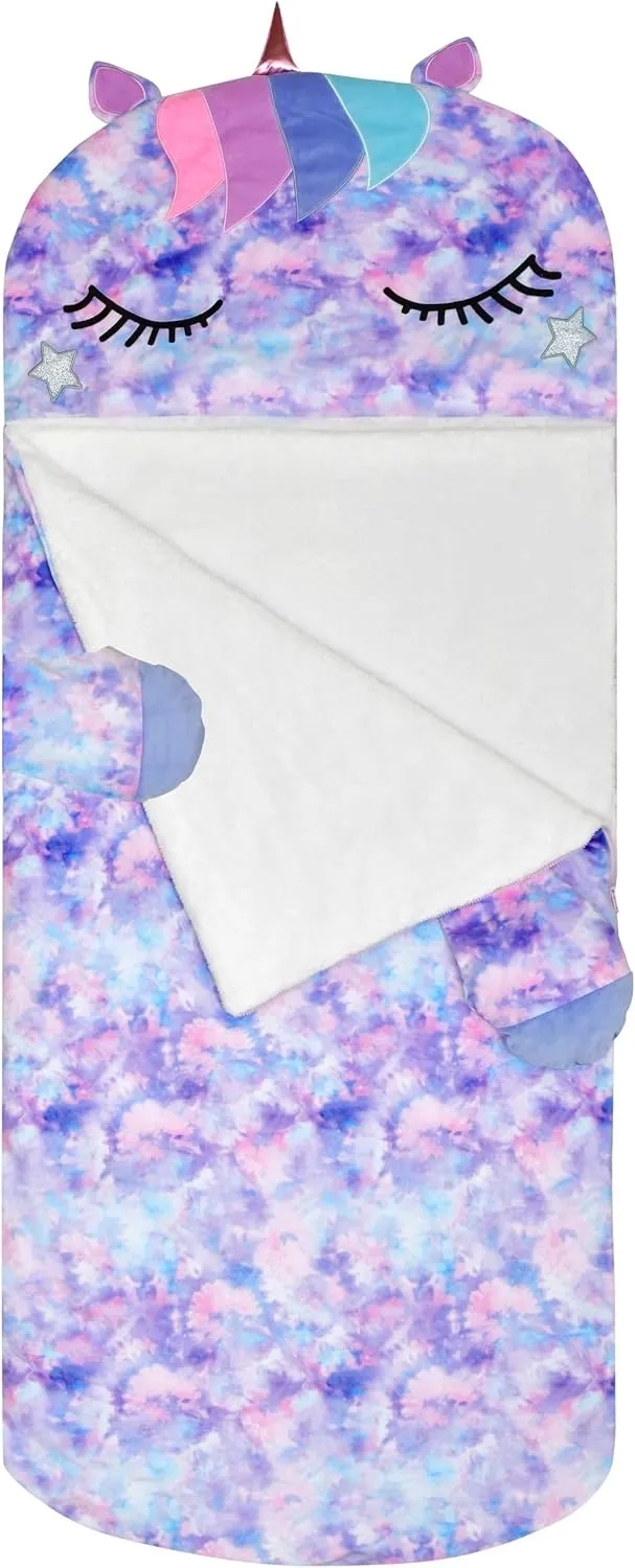 iscream 73" x 25" Faux Sherpa-Lined Plush Fleece Zippered Sleeping Bag - Pretty Friends Collection