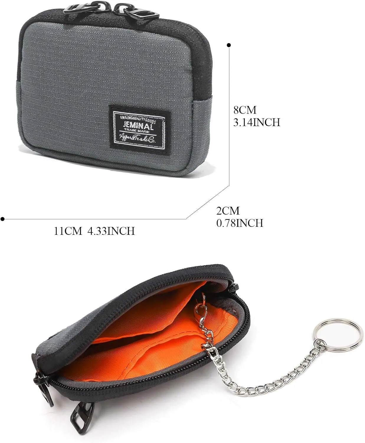JEMINAL Lanyard Travel Little Coin Purse Pouch Fit for Men & Women & Boys & Girl: Change & Cards & Cash Dual Zip Travel Wallet with Keychain - Men's Detachable Nylon Essentials Change Pouch Purse