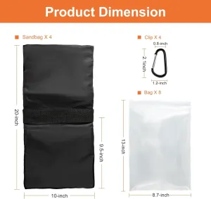 Jiang&Rong 4 Pack Sandbag Weight Bags for Tripod Stand, Backdrop Stand, Canopy Tent, Outdoor Patio, Fishing Chair, Picnic Table - Black