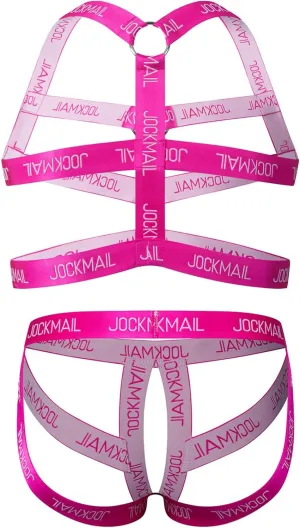 JOCKMAIL Men's Body Chest Harness Jockstrap Underwear Set Elastic Waistband Mens Jock Strap with Body Chest Harness