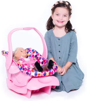 Joovy Toy Car Seat Baby Doll Carrier Featuring Crash-Tested Latch System for Safety, Machine-Washable Cover for Easy Cleaning, and Five-Point Harness - Fits Dolls 12” to 22”, Pink