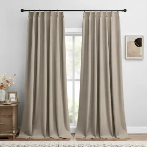 Joydeco Linen Blackout Curtains 90 inch Long - Thermal Insulated Linen Drapes 2 Panels, 100% Blackout Curtains for Bedroom and Luxury Living Room Decor, Pinch Pleated (90L x 40W, Cobblestone)