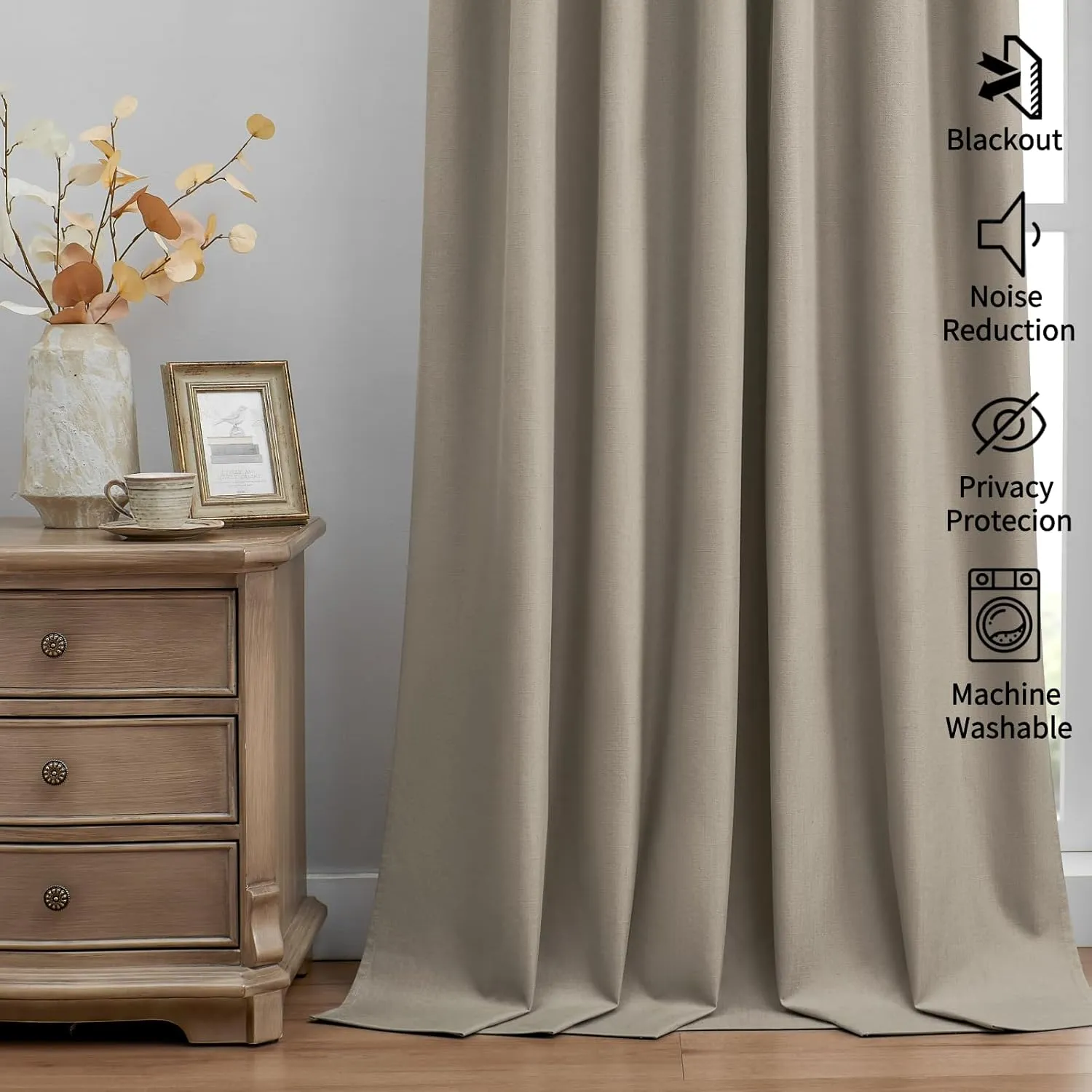 Joydeco Linen Blackout Curtains 90 inch Long - Thermal Insulated Linen Drapes 2 Panels, 100% Blackout Curtains for Bedroom and Luxury Living Room Decor, Pinch Pleated (90L x 40W, Cobblestone)