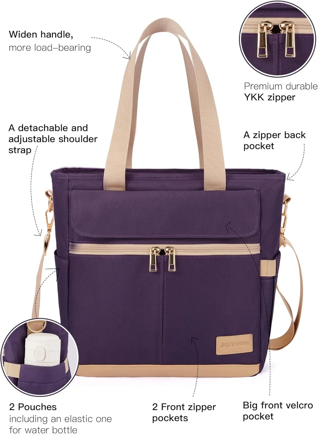 JOYHILL Lunch Bag for Woman, Leakproof Insulated Lunch Box with Shoulder Strap, Adult Reusable Lunch Cooler Tote Bags for Work Picnic Camping Beach (D-PURPLE)