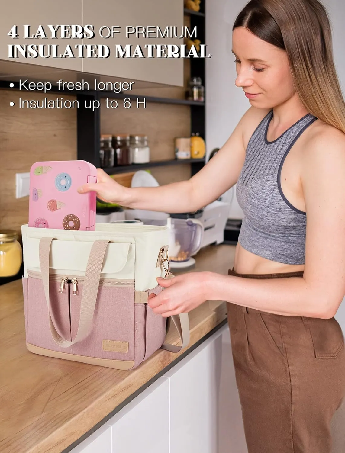 JOYHILL Lunch Bag for Woman, Leakproof Insulated Lunch Box with Shoulder Strap, Adult Reusable Lunch Cooler Tote Bags for Work Picnic Camping Beach (D-PURPLE)