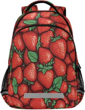 Juicy Strawberry Print Student Backpack 12.9 Inch Laptop Backpack, School Shoulder Bag for Boys & Girls