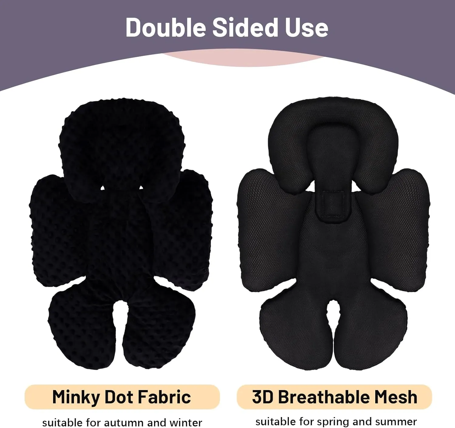 KAKIBLIN Infant Car Seat Insert, Baby Carseat Head & Body Support for Newborn, 2-in-1 Reversible Baby Car Seat Cushion, Soft Stroller Cushion Insert for CarSeats, Bouncer, Strollers, Swing (Black)