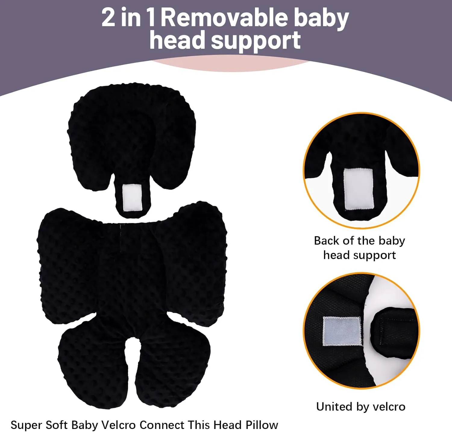 KAKIBLIN Infant Car Seat Insert, Baby Carseat Head & Body Support for Newborn, 2-in-1 Reversible Baby Car Seat Cushion, Soft Stroller Cushion Insert for CarSeats, Bouncer, Strollers, Swing (Black)